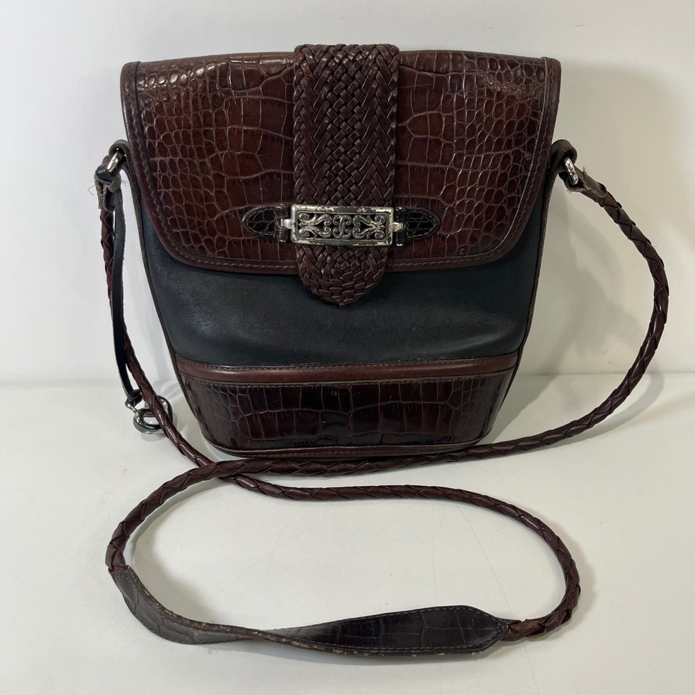 Vintage Brighton Crossbody Bag Cheryl Croc Embossed Leather Western Casual 90s‎